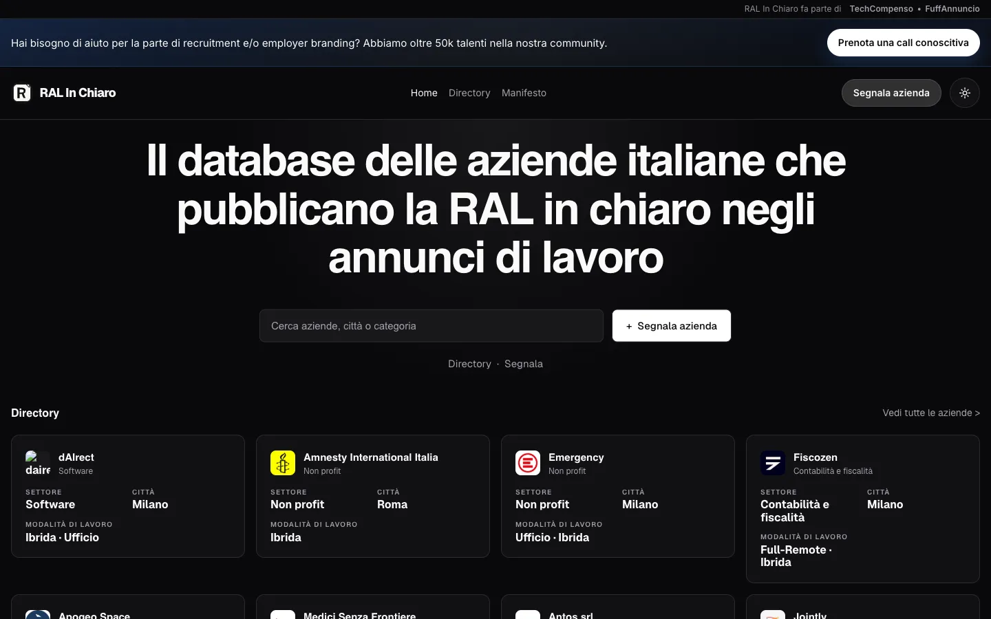 RAL In Chiaro: Il database delle aziende che pubblicano la RAL negli annunci.